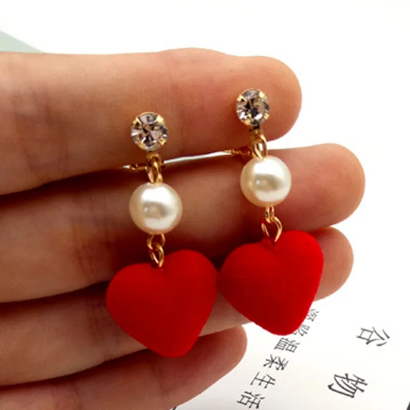 Серьги клипсы с красным сердцем без Пирсинга Ушей золотые модные ювелирные