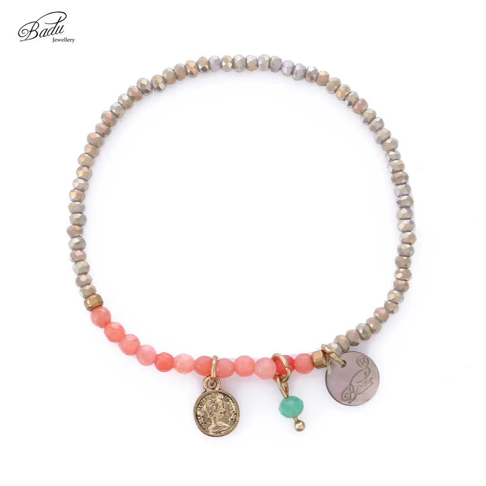 Женский браслет с бусинами Badu украшенный и розовым камнем ювелирное изделие для