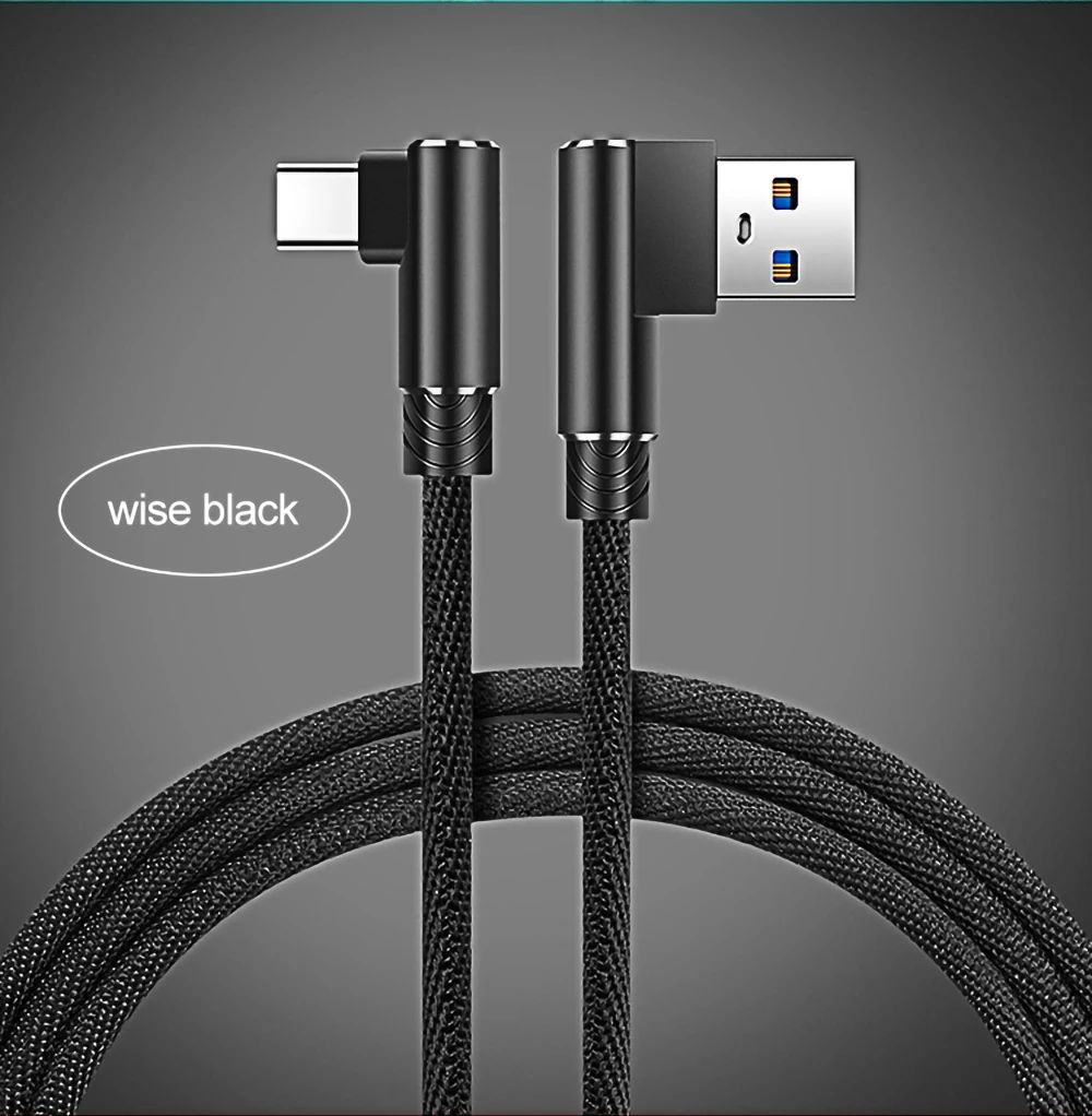 Кабель USB type C, 90 градусов, зарядный кабель для samsung S9 S10 S8 2A, быстрое зарядное устройство, кабель для передачи данных для Xiaomi Mi 9 huawei P30 P20 Mate20