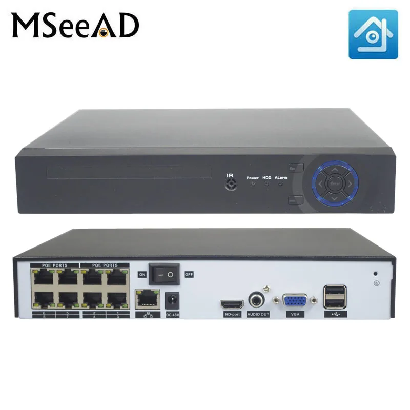 H.265 H.264 4/8CH POE NVR 48V ip камера видеонаблюдения CCTV система P2P ONVIF 2MP/5MP/4K сетевой