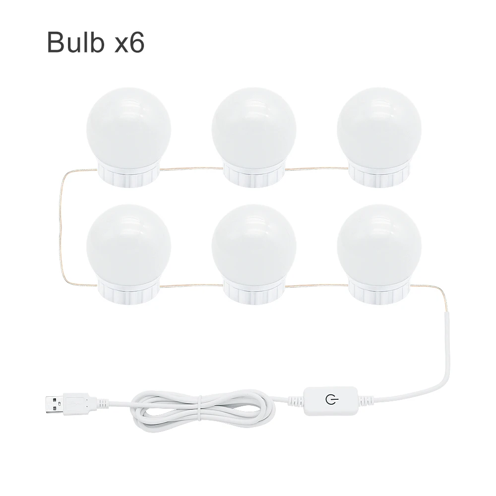 6 bulbs Светильник-зеркало для макияжа с питанием от USB, голливудский туалетный светильник, бесступенчатый светодиодный настенный светильник с регулируемой яркостью 6, 10, 14 ламп, комплект для туалетного столика - Испускаемый цвет: 6 bulbs