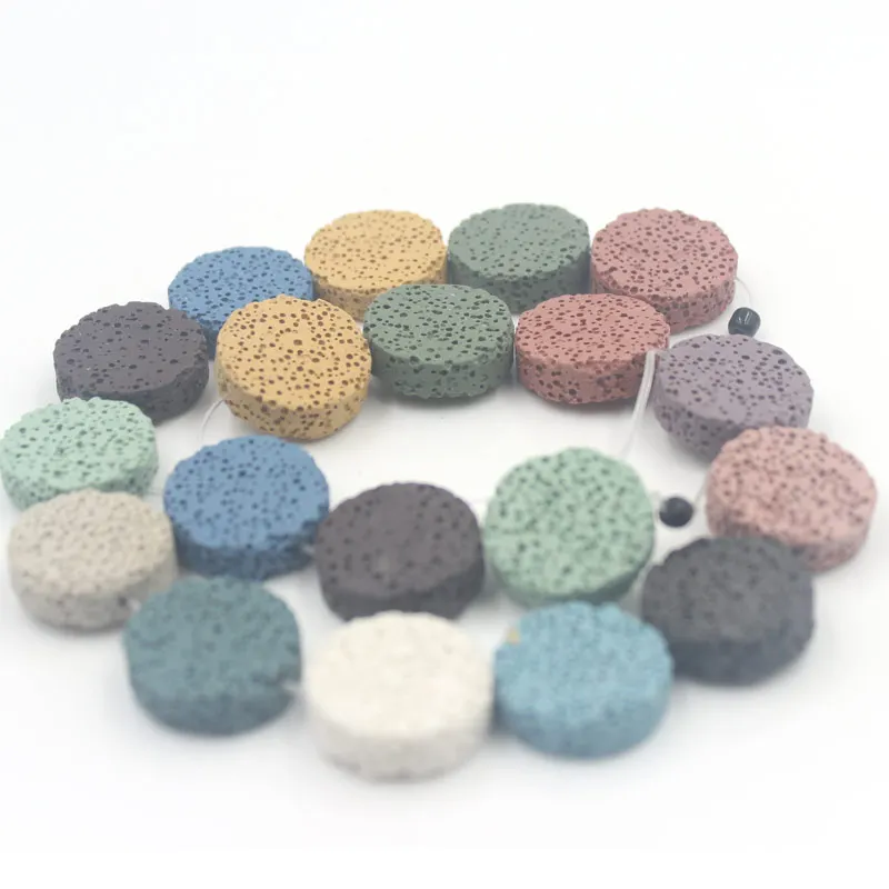 Бесплатная доставка 20x20 мм Красочные натуральные плоские круглые бусины из лавы