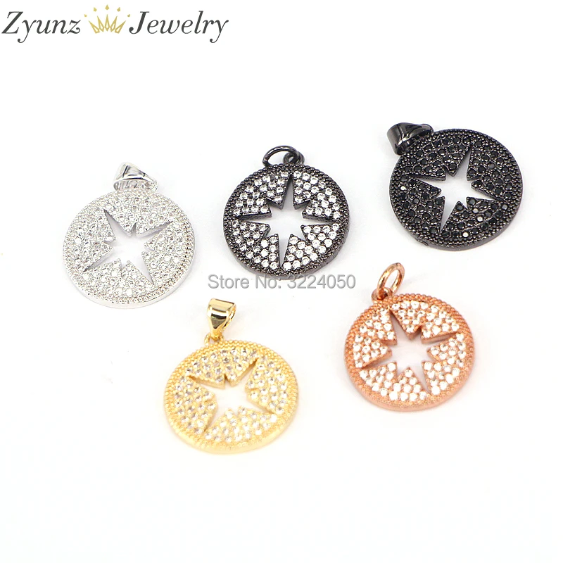 5 шт. модные подвески в виде звезды круглые с инкрустацией из кубического