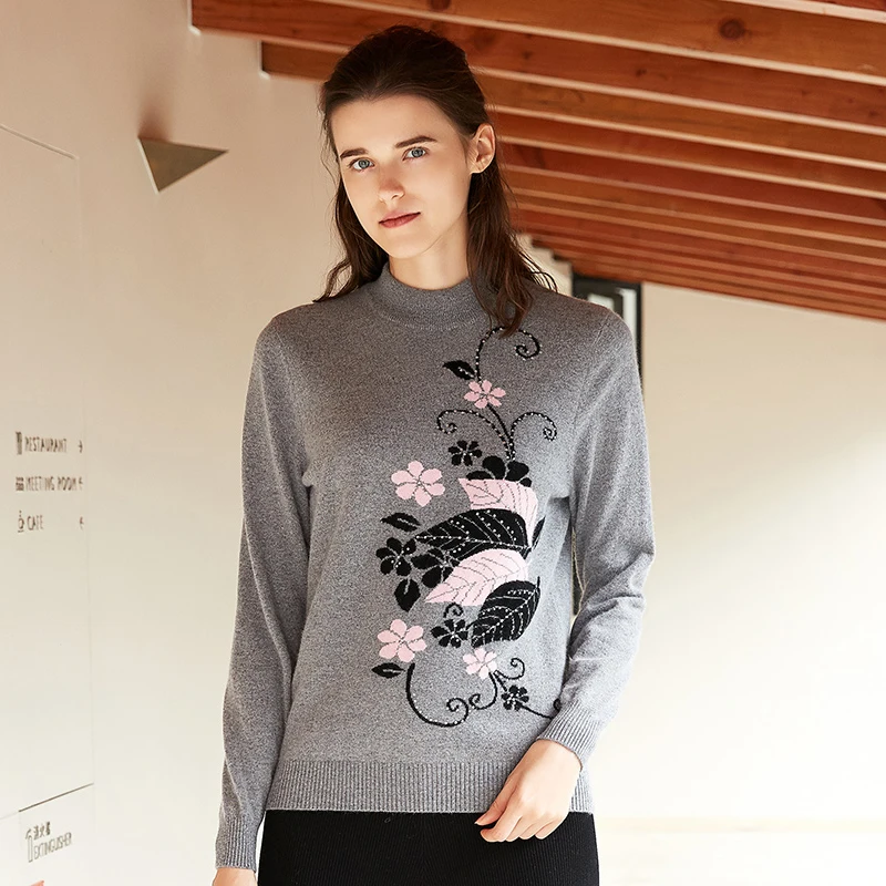 

ZHILI 2018 New Autumn Winter Embroidered Cashmere Sweater