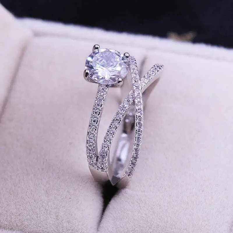New electroplated zircon inlaid double-layer winding ring European and American fashion engagement jewelry | Украшения и