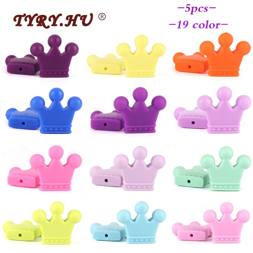 

TYRY.HU 5pc Food Grade Crown Silicone Beads Teether Rodents Baby Teething Toy DIY Teethers Necklace Nursing Accessories And Gift