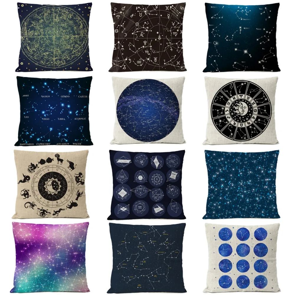 

Nordic Purple Black Starry Sky 12 constellations Pillow Cushion Cover Home Decorative Throw Pillows Linen PillowCase sofa pillow