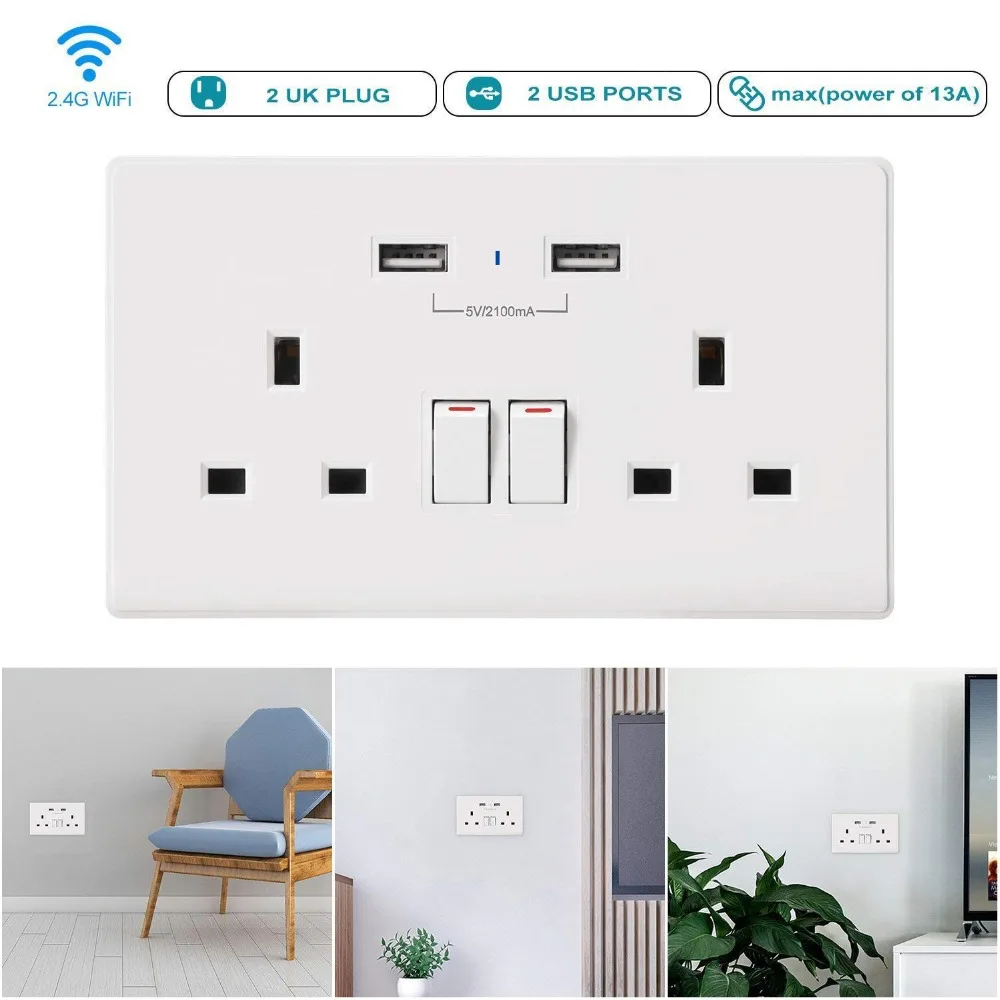 Tuya Smart WiFi в розетке умная розетка 2 независимая управления и USB порта Alexa Google