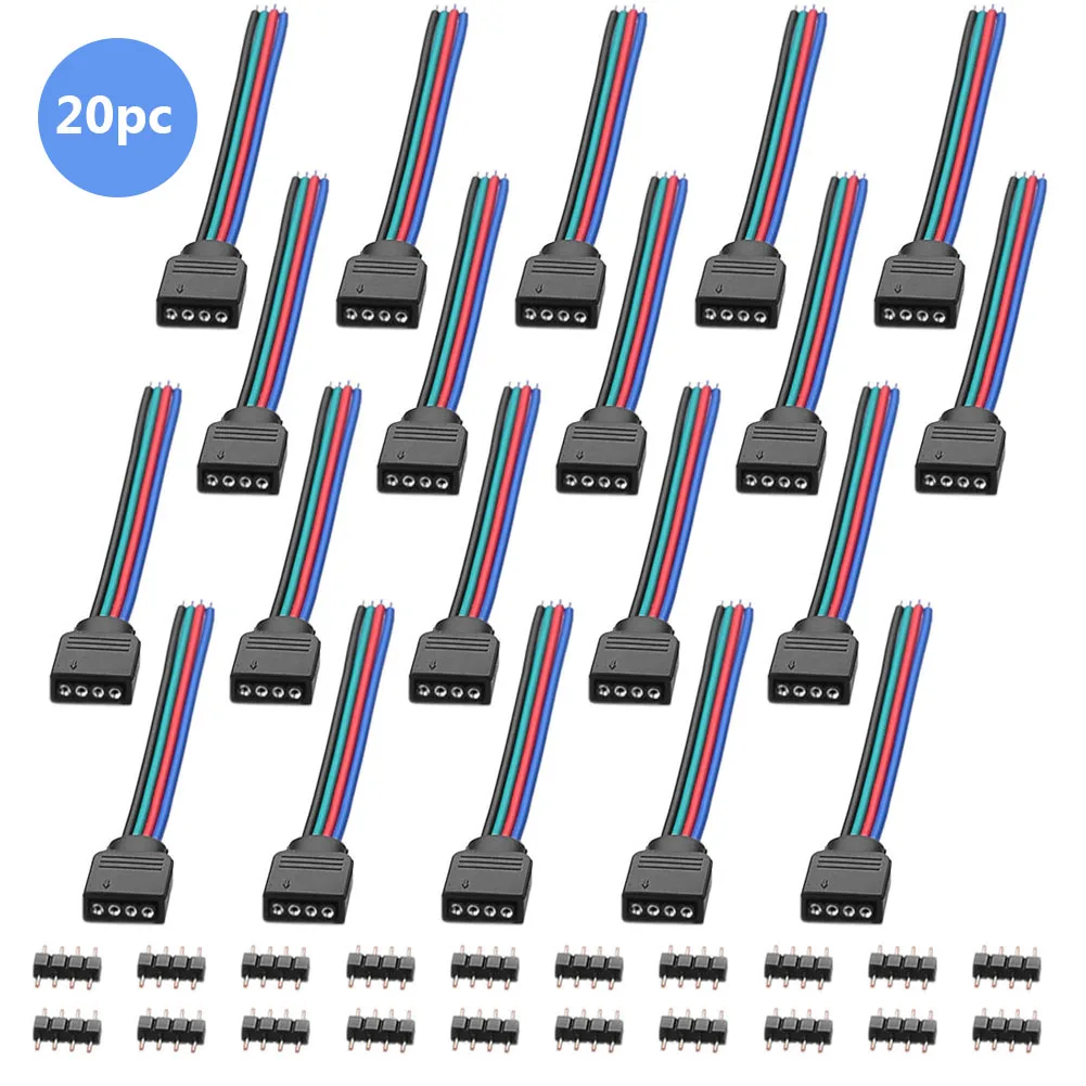 20 шт./компл. 4 Pin Расширение разъемы RGB провод кабель для 3528 5050 SMD Светодиодные ленты