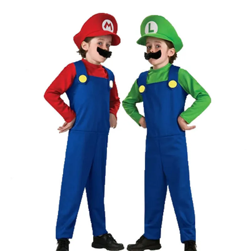 Новогодний костюм Супер Марио для косплея, Детский семейный костюм Funy Luigi Bros Plumber Purim, нарядное платье, рождественские вечерние костюмы