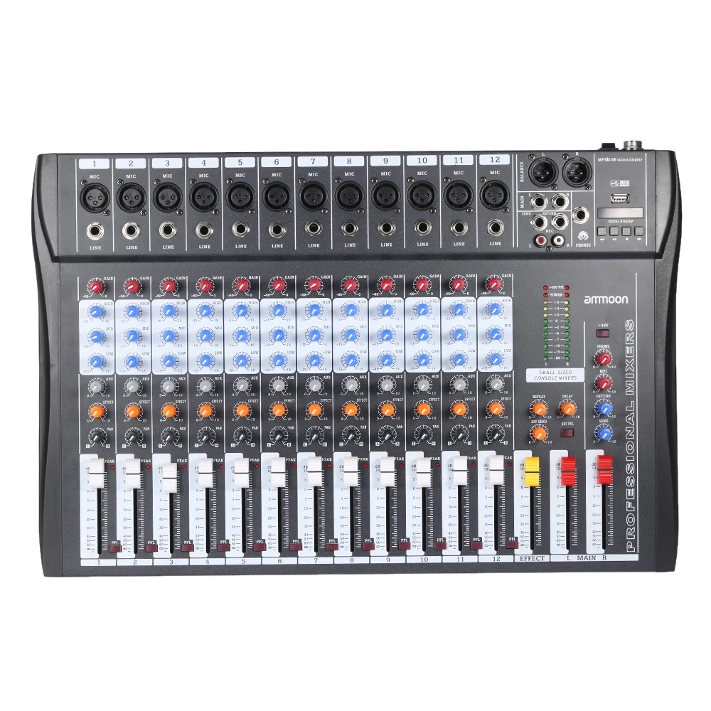 Ammoon 120S USB 12 каналов микшерная консоль Mic Line аудио миксер XLR вход 3 полосный