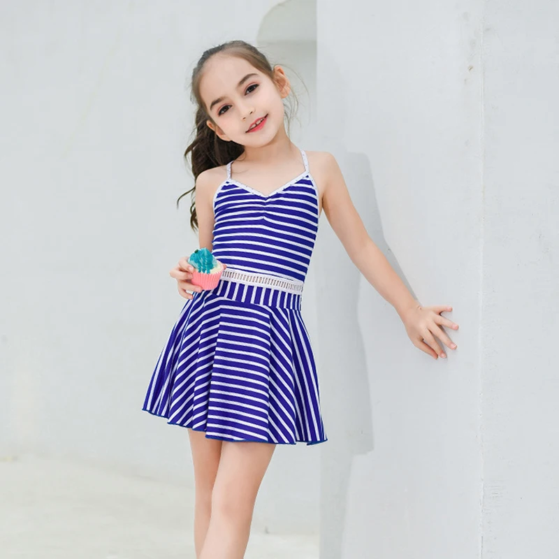 Kids Swim Dress Summer Baby Girls Striped Bikinis Set Swimsuit Surf Swimwear Children Biquini Beach Wear Bathing Suit Sportswear | Спорт и
