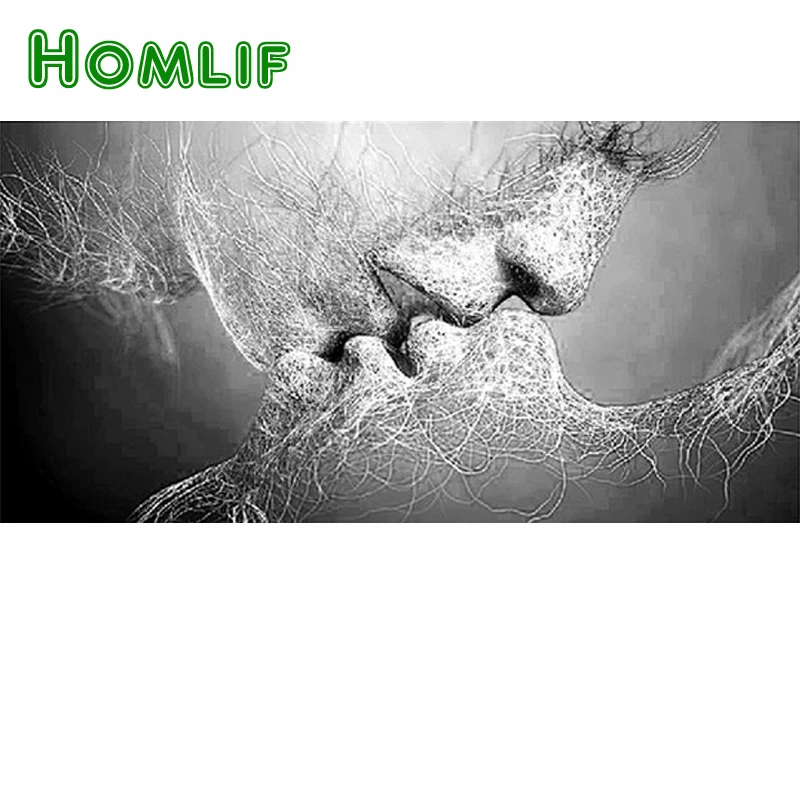 HOMLIF Алмазная вышивка Поцелуй экран декоративное искусство алмазная живопись вышивка крестиком рукоделие Diy Полная квадратная черно-белая мозаика