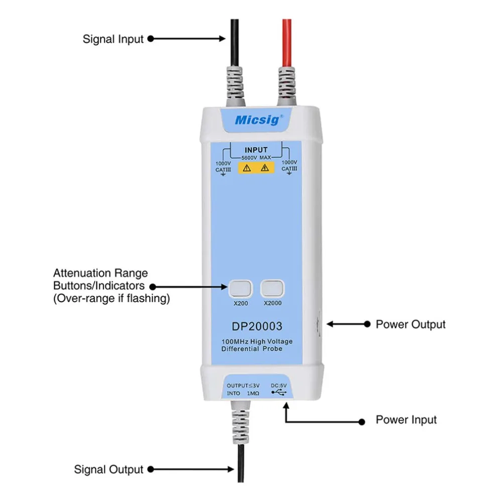 Micsig DP20003 осциллограф 100 мГц 5600 В высокое Напряжение дифференциальный Пробник