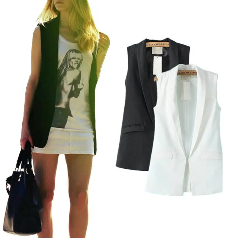 Женщины Повседневная Жилет 2016 Весна Лето Мода Дамы отложным Воротником Женские