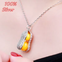 925 sterling silver color plated white gold peanut shell pendant empty 7mm 8mm support inlaid beeswax amber ball pendant