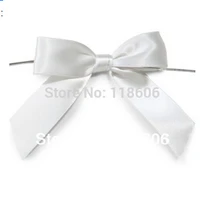 free shipping 500pcslot solid white satin pre tied ribbon bows for bags in wedding
