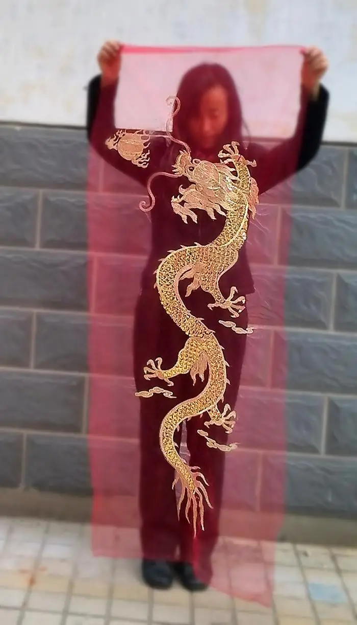 50*120cm large golden dragon paillette embroidery on mesh cloth applique raw material for classic or performing clothes making | Дом и сад