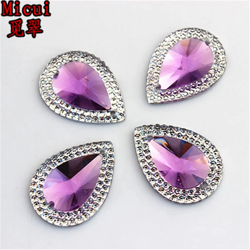 Purple Micui 50 шт. 18*25 мм AB Цвет капли смолы кристалл смолы Стразы бусины плоская задняя сторона швейные пуговицы для шитья на 2 отверстия ZZ474 - Цвет: Purple