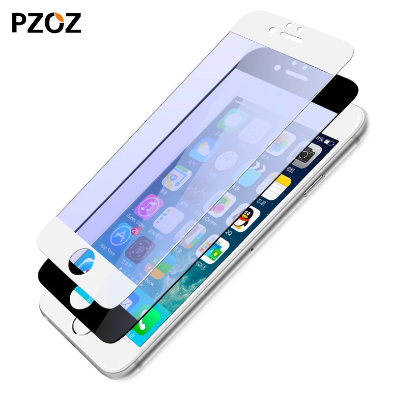 Стекло на айфон 6 Pzoz закаленное стекло полное покрытие Защита экрана для iPhone 6 6plus iPhone 6 S пленка 9 h цвет 3D анти-голубой свет Glas 4D изогнутые