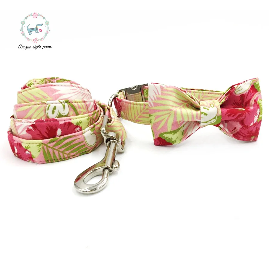 collar bow and leash Розовый ошейник для собак с принтом Микки, ошейник для кошек, Регулируемая пряжка, ожерелье для собак и кошек, поводок для собак - Цвет: collar bow and leash