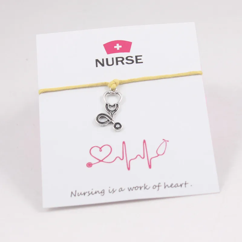 Nurse Gift Charm Friendship Bracelet Wish Card Nurse's Day Stethoscope Pendant Women Men Jewelry Lucky Love Rope Bracelets | Украшения