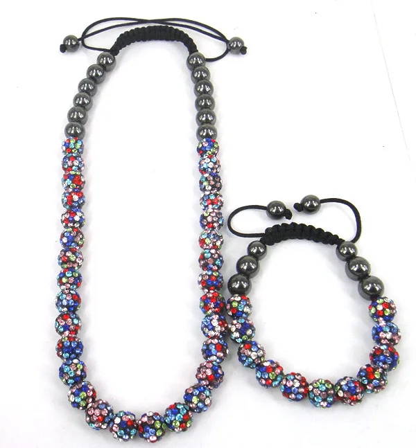 Комплект колье и браслет "Рождественский кристалл" с диско-шарами, мультицветными, дружбы 10 мм, в подарочной упаковке, бесплатная доставка.