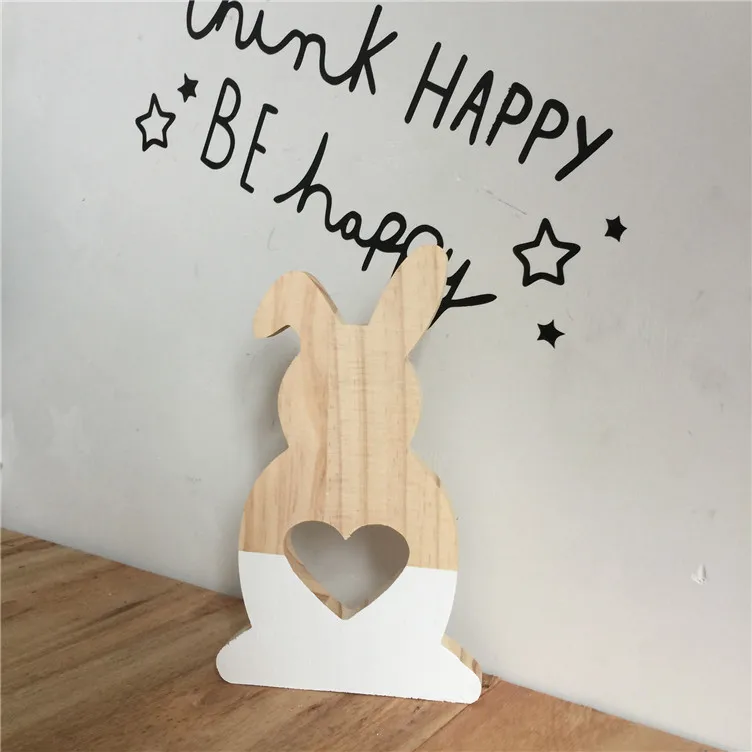 White Love Rabbit Скандинавский стиль деревянные полые Звезды Любовь Кролик фигурки кроликов Детская комната украшения - Цвет: White Love Rabbit