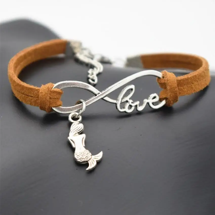 10pcs/lot Infinity Love 8 Bracelet Mermaid Charm Pendant Women/Men Simple Bracelets/Bangles Jewelry Gift N2 | Украшения и