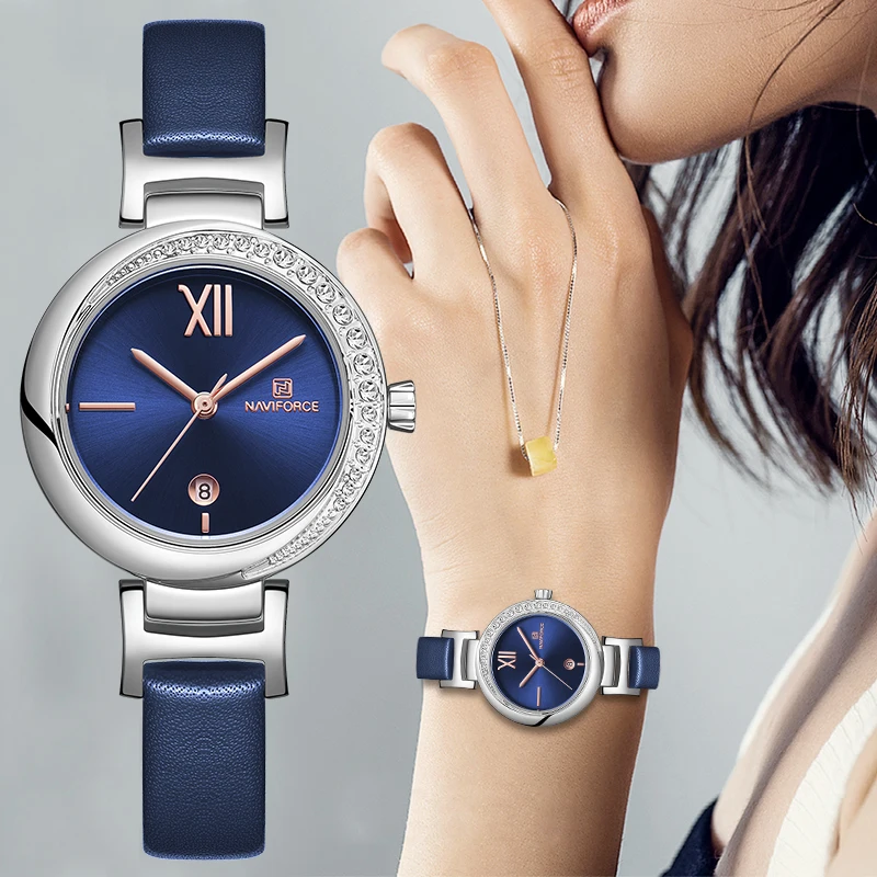 NAVIFORCE женские часы Топ бренд класса люкс Модные наручные кожа водонепроницаемые