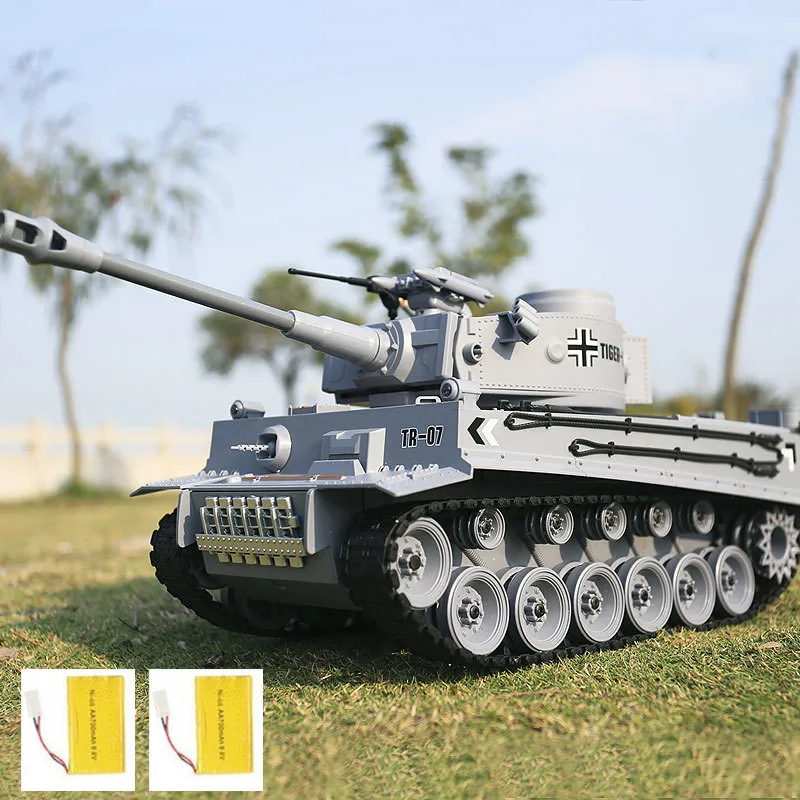 Tiger with 2 battery 47 см большой пульт дистанционного управления боевой танк 2,4 г моделирование дымовая пуля отслеживается внедорожный перезарядки rc танк военная модель игрушки - Цвет: Tiger with 2 battery