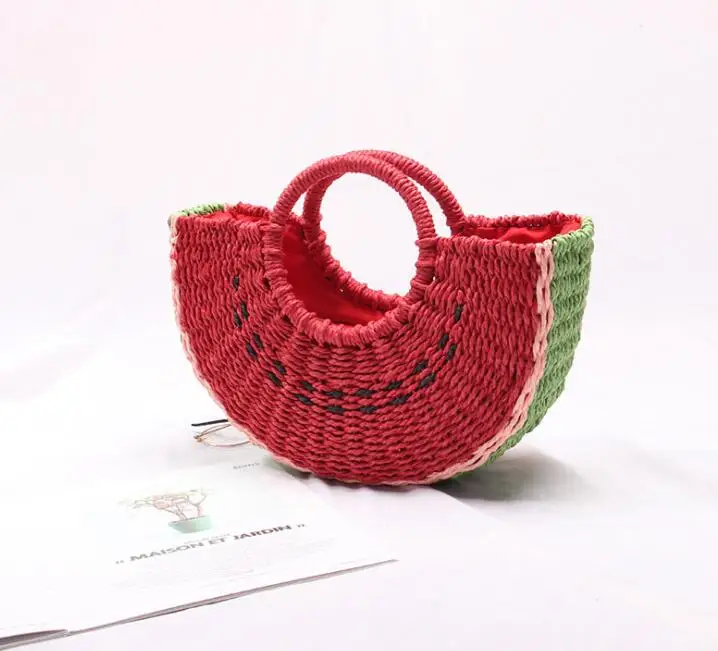 1 Handwoven Прекрасный Арбуз Соломенная пляжная сумка-тоут тканые круглые ручкой - Цвет: 1