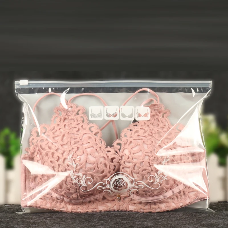 BH Frau Unterwäsche weißes Druckmuster Transparent Reseal Package Bag Kunststoff Horizontale dedizierte Schieber Reißverschluss Laden Badeanzug