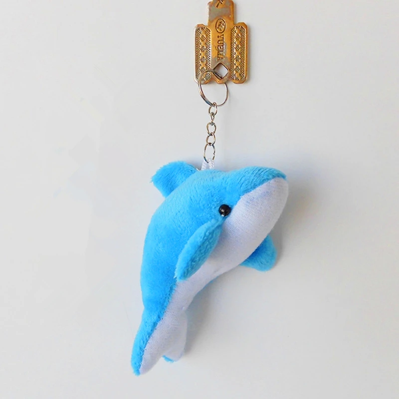 

Fashion Dolphin Plush Dolls Key Chains Ring Woman Bag Charms Keychain Faux Rex Rabbit Fur Pompom Toy Car Keyring Party Trinket