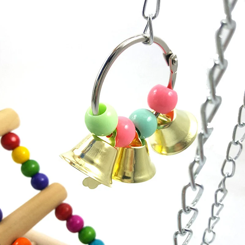 

Bird Parrots Toy Pet Swing Exercise Climbing Rainbow Ladder Pets Wooden Hanging Hammock With Bells Birds Supplies Accessories