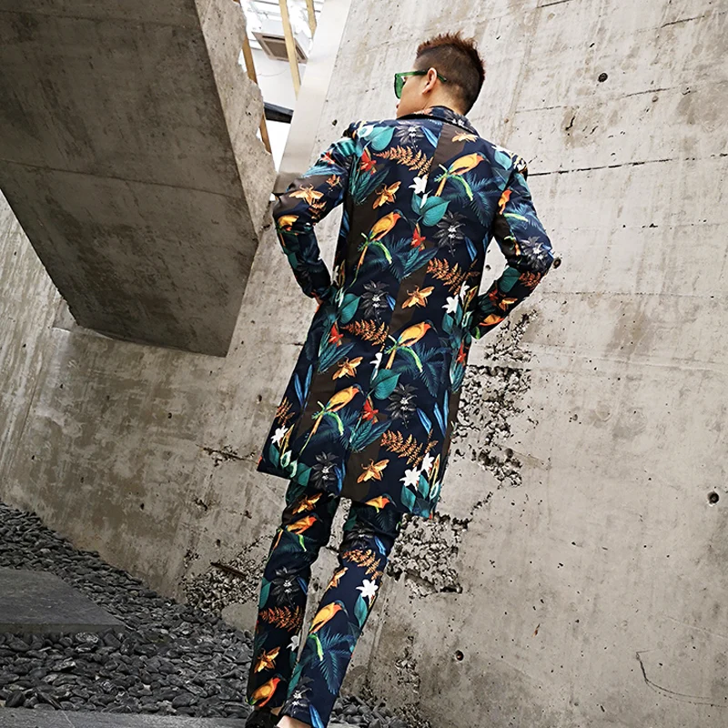 Мужские модные повседневные Костюмы с принтами цветов комплект из 2 предметов