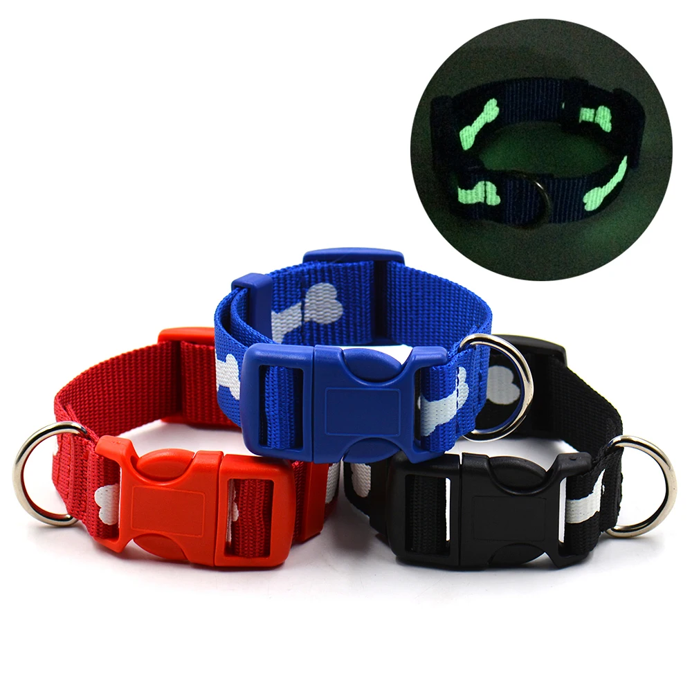 Luminous or Reflective Dog Leash+Collar Bone and Paw Pattern Nylon Double Handle Leash Adjustable puppy Pet dog collar | Дом и сад