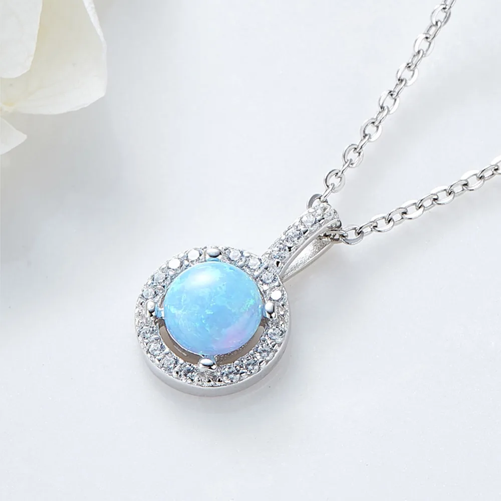 CDE Blue White Opal Necklace collier femme Pendant 925 Sterling Silver Transparent Chain Choker Women Jewelry Gifts | Украшения и