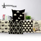 Новинка 2019, черно-белый геометрический чехол для подушки, домашние диванные подушки, индивидуальный чехол для подушки, декоративная наволочка с птицами для улицы