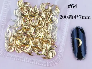 64 MKHG 200X золотые заклепки шипы для ногтей звезда/луна/ракушка квадрат/треугольник 94 типа 3d Металл Дизайн ногтей наконечник Металлические Шпильки наклейки декор - Цвет: 64
