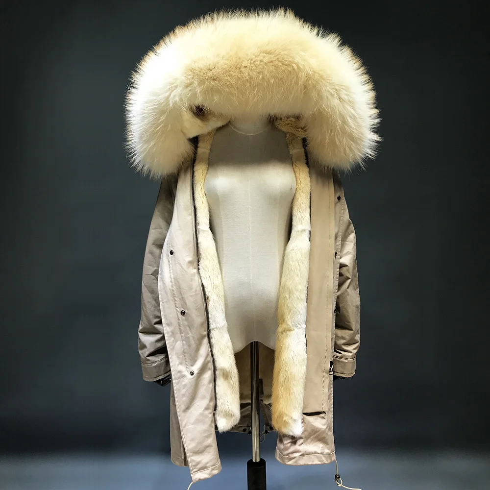 Maylofuer Detachable Natural Green Root Mink Fur Inner Parka Real Raccoon Collar Hood Coat Women Parkas Warm Golden | Женская одежда