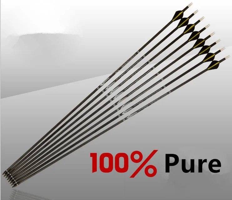 

12Pcs Pure Carbon Arrow 80cm 31" Archery Arrows Replacable Arrowheads Spine 300, 400 for Compound Bow and Recurve Bow