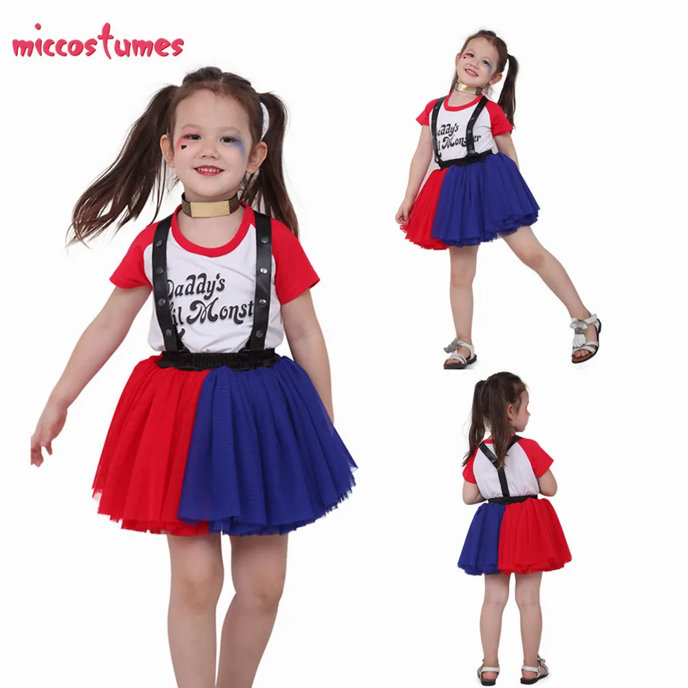 Красно синее платье для девочек костюм детей|harley quinn|quinn harleyharley quinn kids costume |