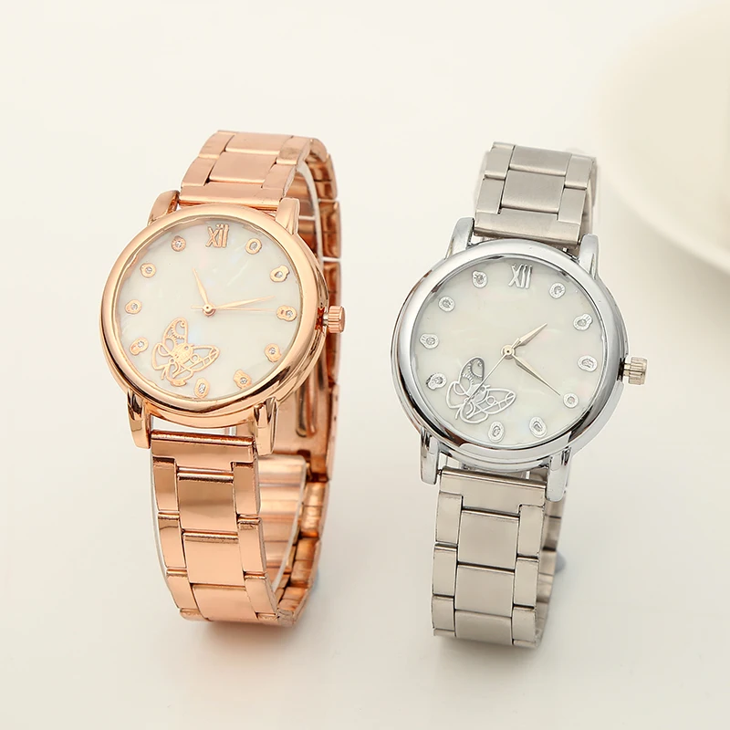 Розовое золото часы Роскошные женские платье Бабочка кварцевые повседневные