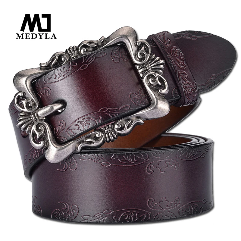 

MEDYLA ladies belt exquisite carved leather belt ladies decorative pants women's simple pin buckle belt