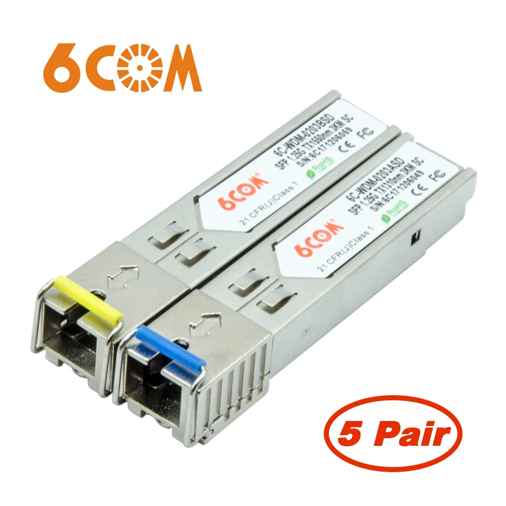 5 пар 1000BASE BX BiDi SFP 1310nm/1550nm 3 км модуль одиночный волоконный SC разъем