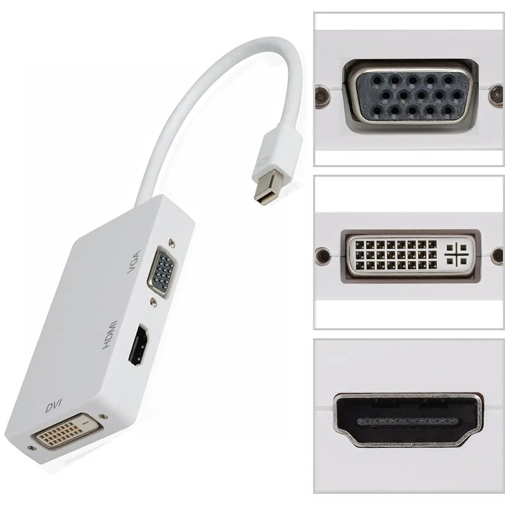 Мини Дисплей Порты и разъёмы (3 в 1) thunderbolt к hdmi/dvi/VGA Кабель-адаптер для Apple MacBook Pro
