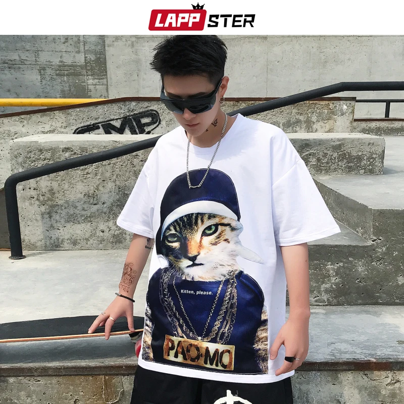 LAPPSTER Cat Повседневная летняя футболка 2020 мужская Японская уличная одежда хип-хоп