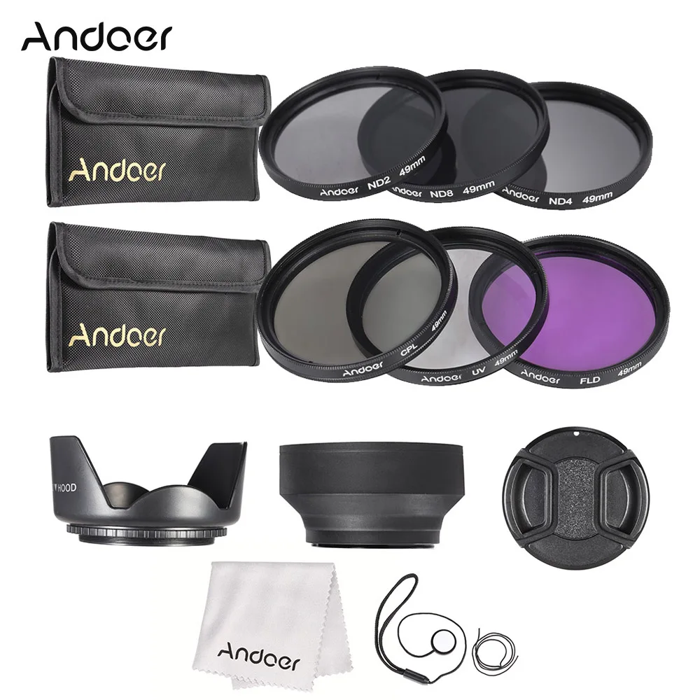 Набор фильтров для объектива Andoer 49 мм-77 мм UV + CPL FLD ND (ND2 ND4 ND8) с крышкой Держатель
