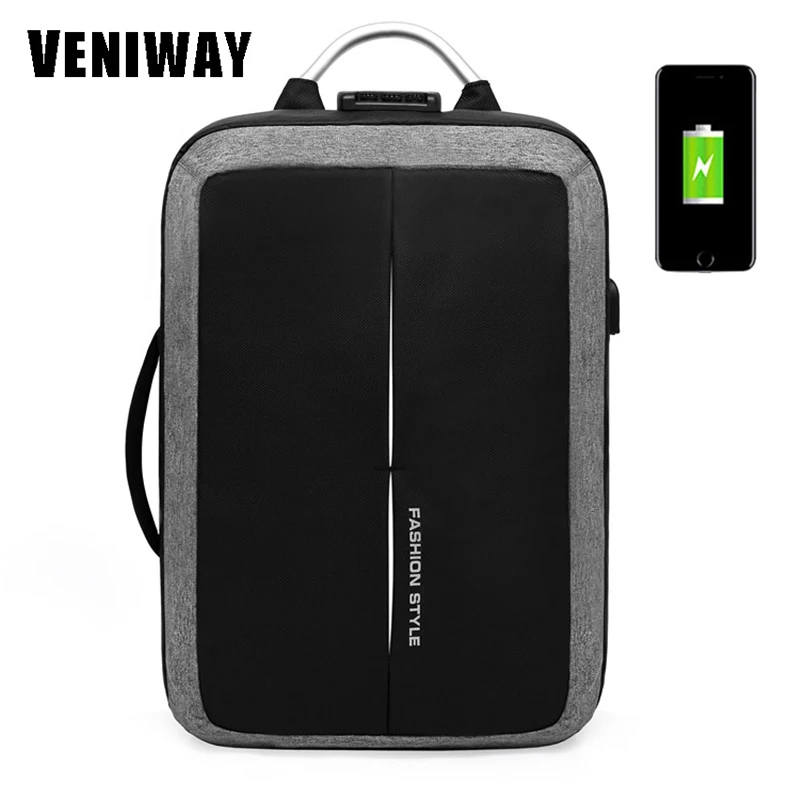 Мужской рюкзак VENIWAY XD City с защитой от воров и USB зарядкой деловой Модный